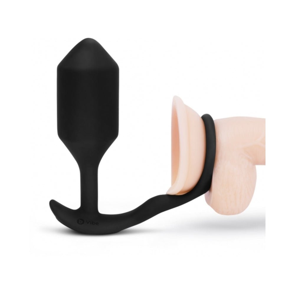 b-Vibe Vibrating Snug & Tug Rechargeable Weighted Silicone Anal Plug with Cockring XL Black - Image 4