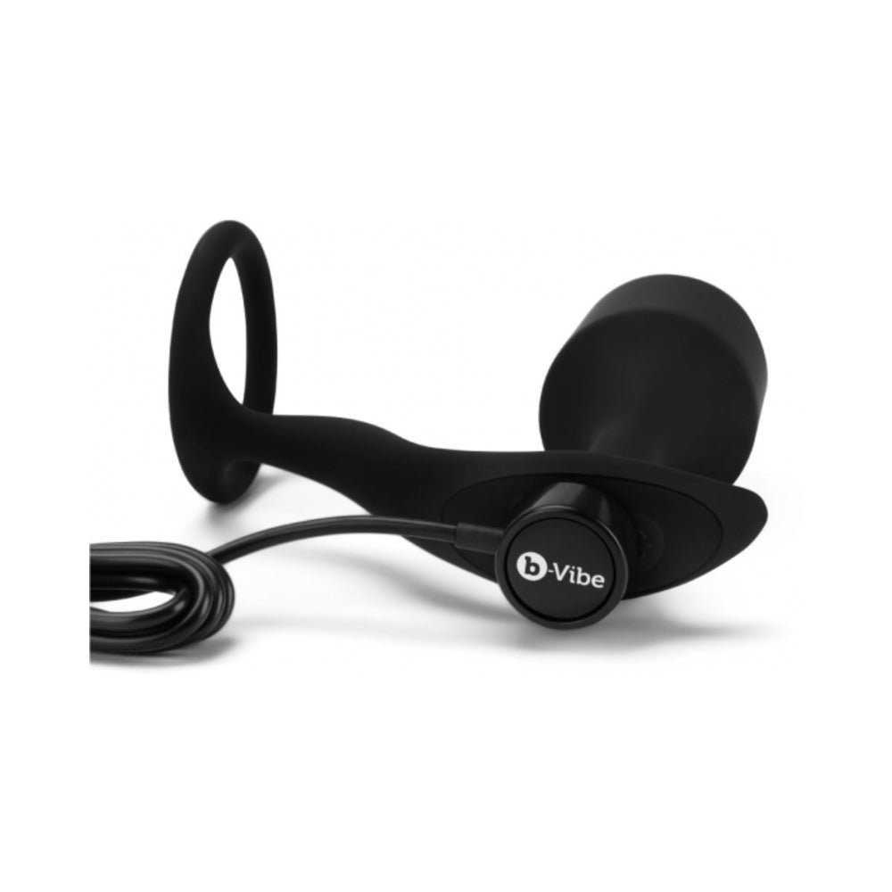 b-Vibe Vibrating Snug & Tug Rechargeable Weighted Silicone Anal Plug with Cockring XL Black - Image 5
