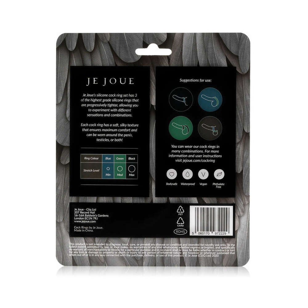 Je Joue Silicone Cock Ring 3-Piece Set Black/Green/Blue - Image 2