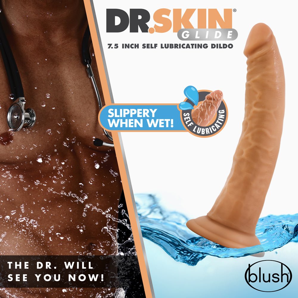 Dr. Skin Glide Realistic 7.5 in. Self-Lubricating Dildo Tan - Image 6