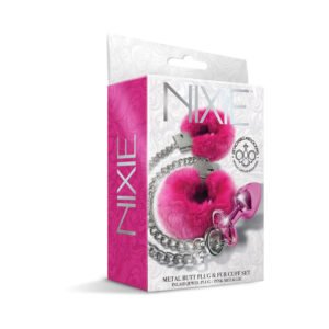 Alternative view of Nixie Metal Butt Plug & Furry Handcuff Set Medium Pink Metallic