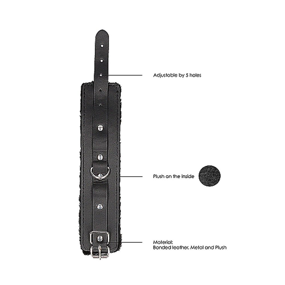 Ouch! Black & White Adjustable Plush Bonded Leather Hand Cuffs Black - Image 6