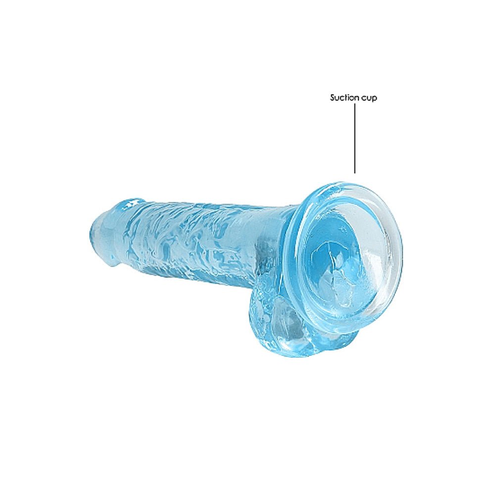 RealRock Crystal Clear Realistic 7 in. Dildo With Balls and Suction Cup Blue - Image 4