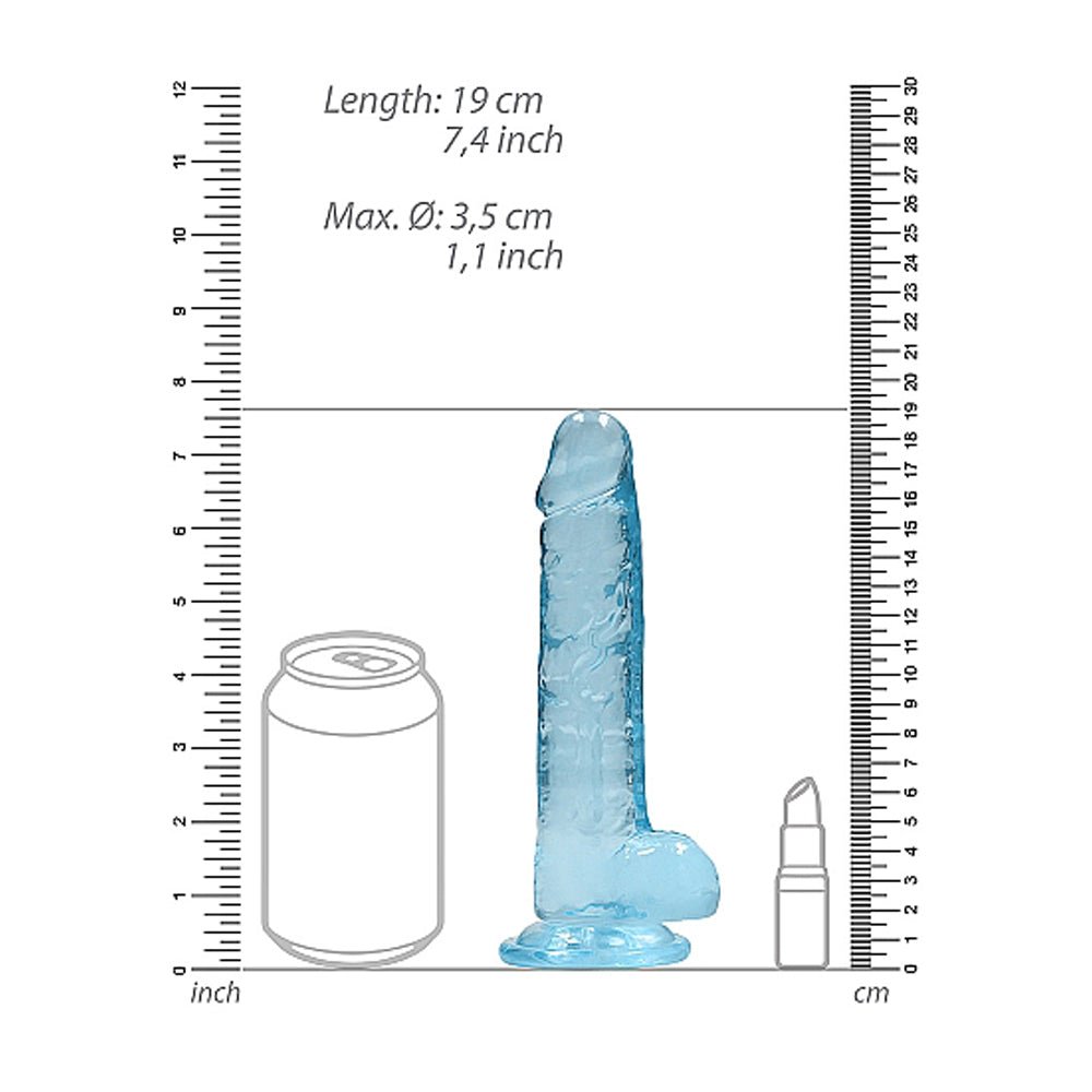 RealRock Crystal Clear Realistic 7 in. Dildo With Balls and Suction Cup Blue - Image 7