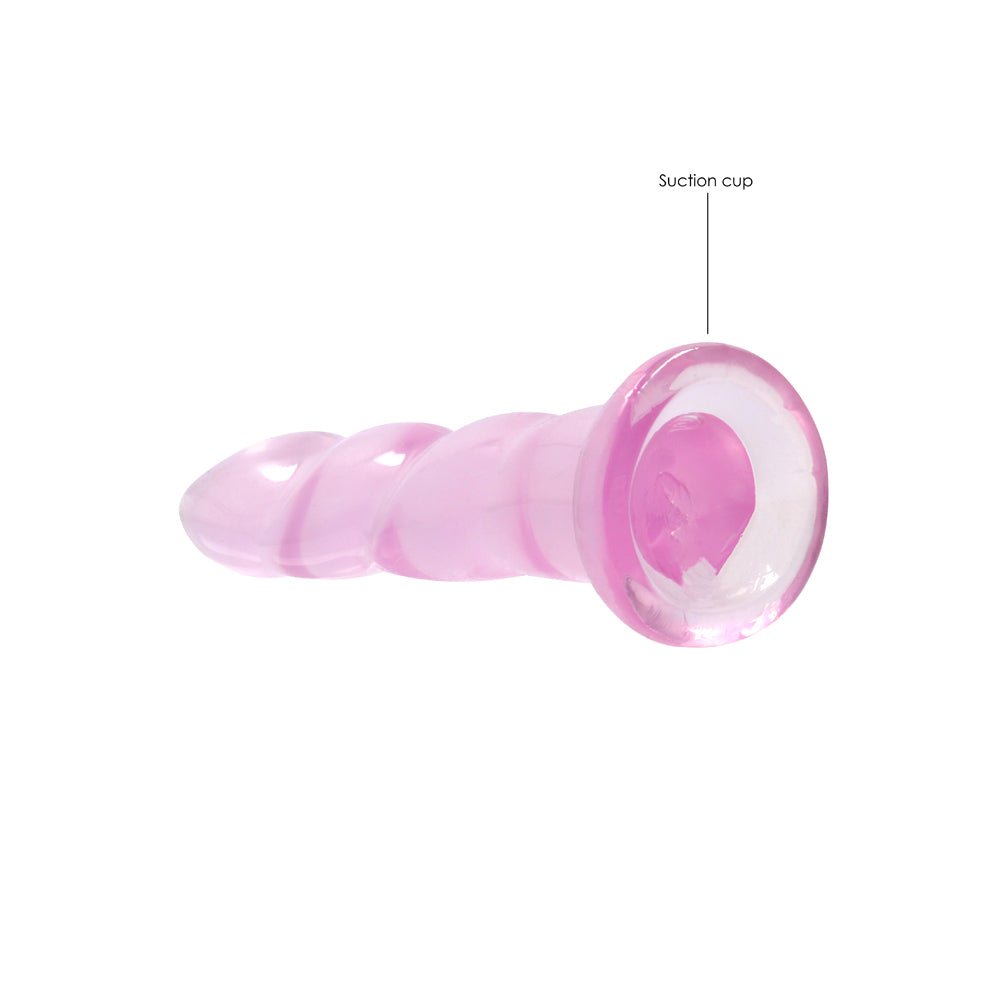 RealRock Crystal Clear Non-Realistic 7 in. Twisted Dildo With Suction Cup Pink - Image 4
