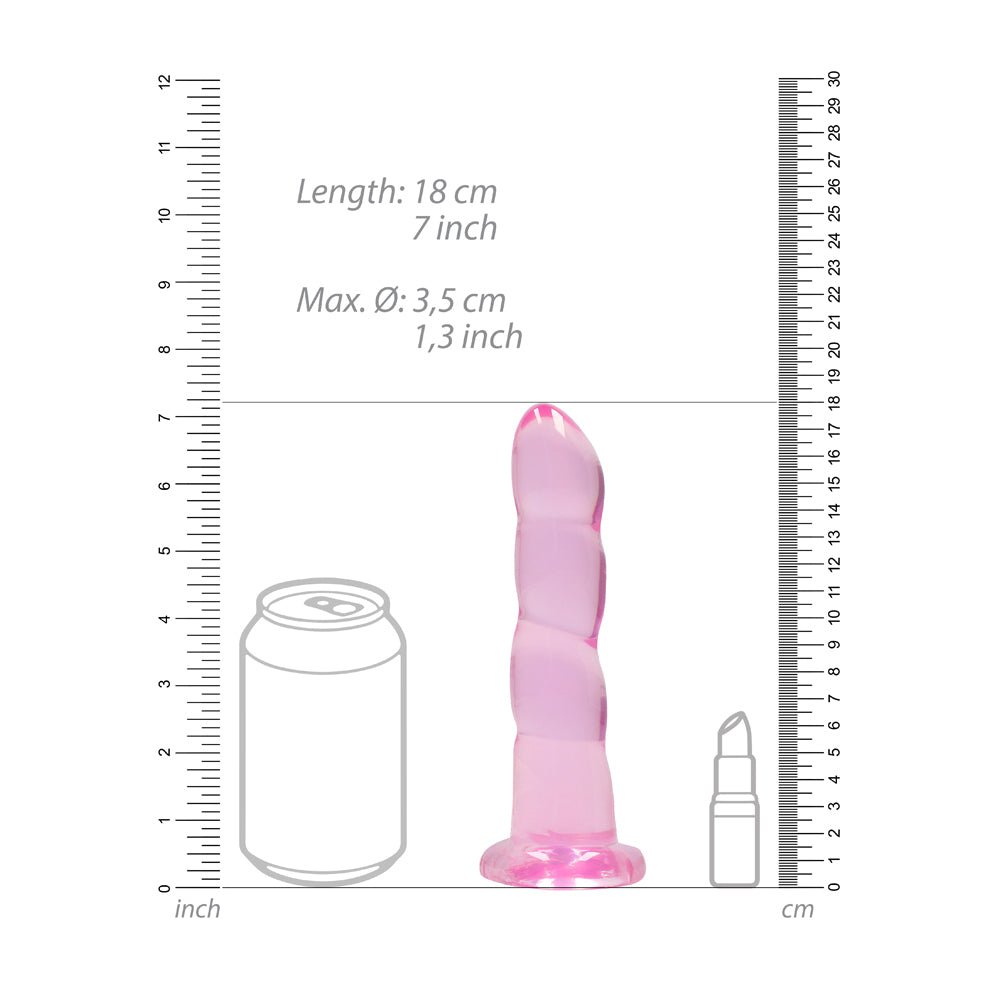 RealRock Crystal Clear Non-Realistic 7 in. Twisted Dildo With Suction Cup Pink - Image 5