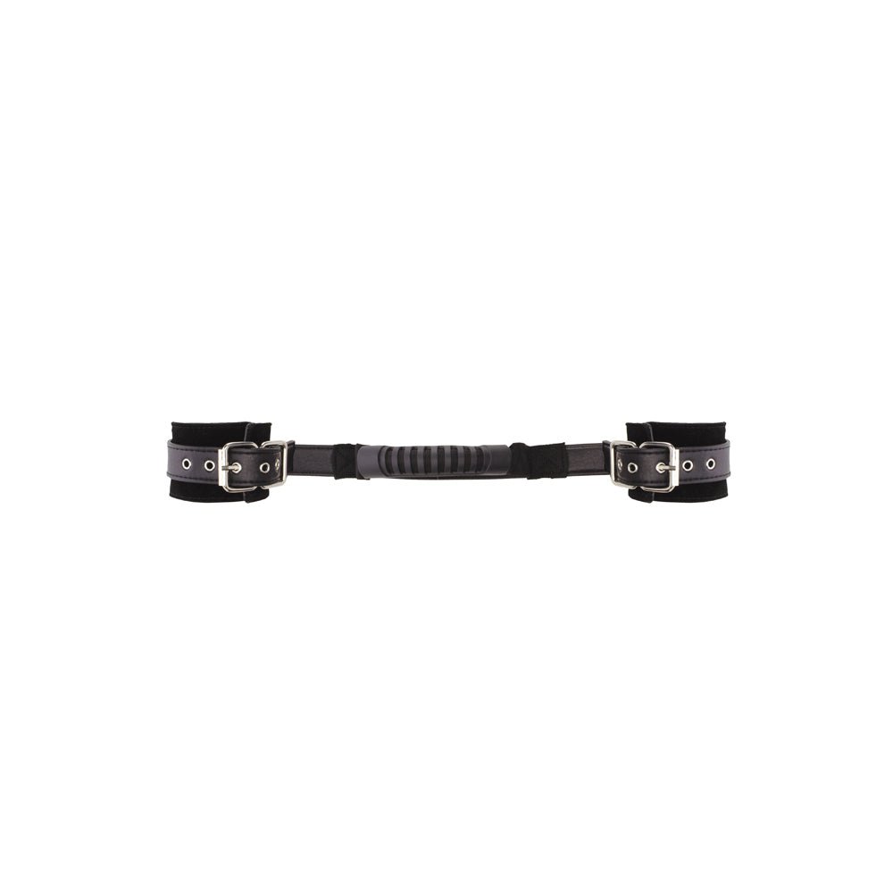 Ouch! Black & White Adjustable Bonded Leather Wrist Cuffs With Handle Black - Image 3