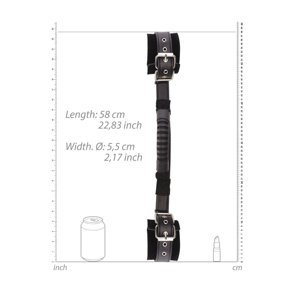 Ouch! Black & White Adjustable Bonded Leather Wrist Cuffs With Handle Black - Image 4
