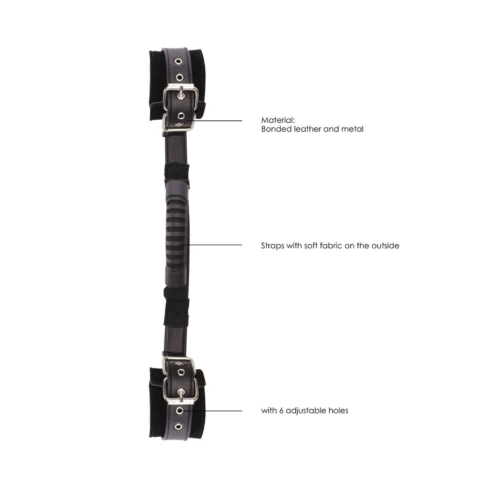 Ouch! Black & White Adjustable Bonded Leather Wrist Cuffs With Handle Black - Image 6