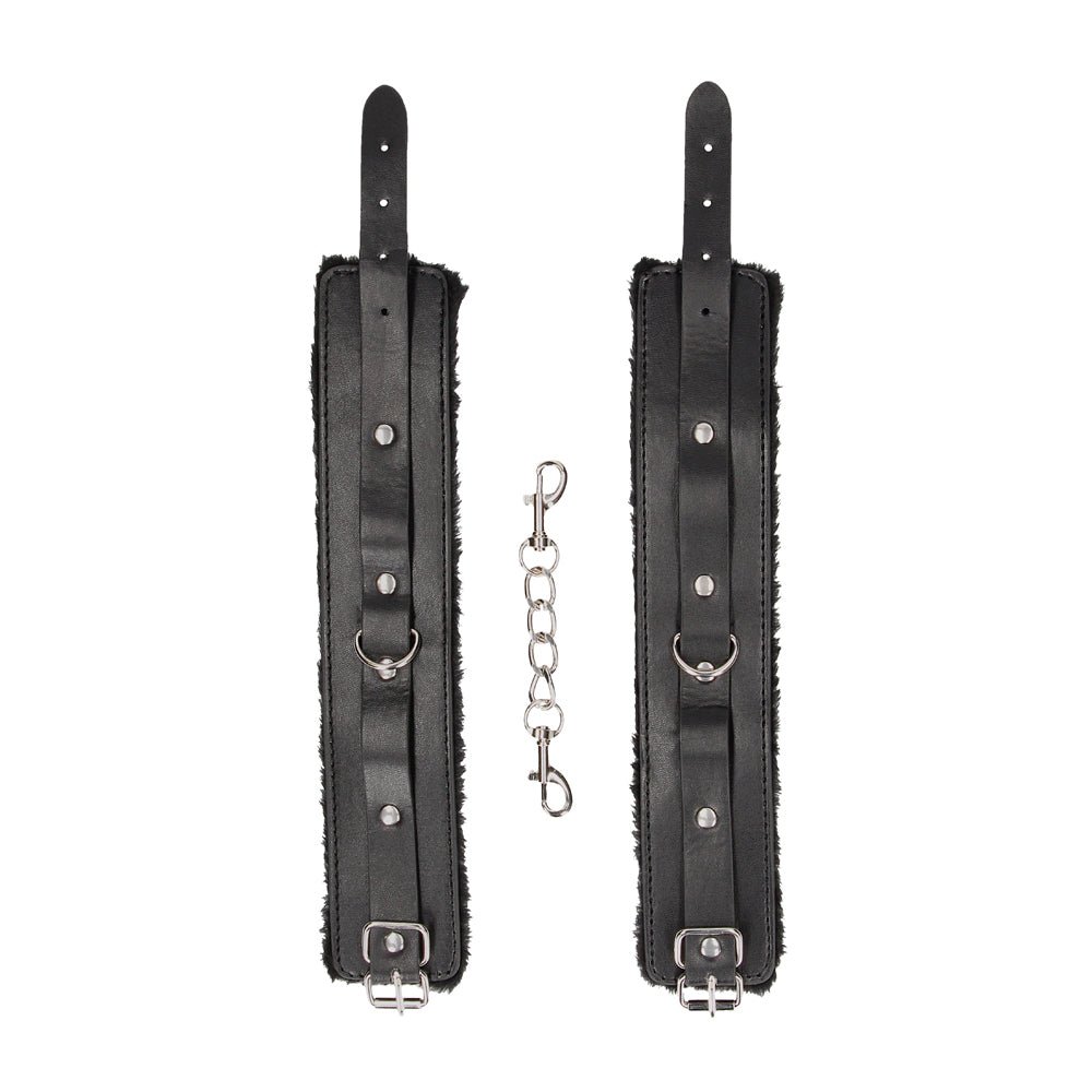 Ouch! Black & White Adjustable Plush Bonded Leather Ankle Cuffs Black - Image 3