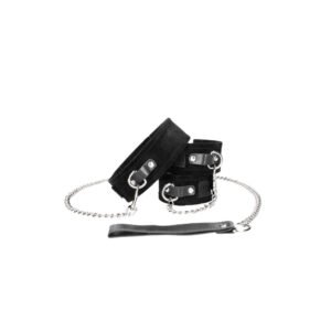 Alternative view of Ouch! Black & White Adjustable Velcro Collar With Leash & Wrist Cuffs Black