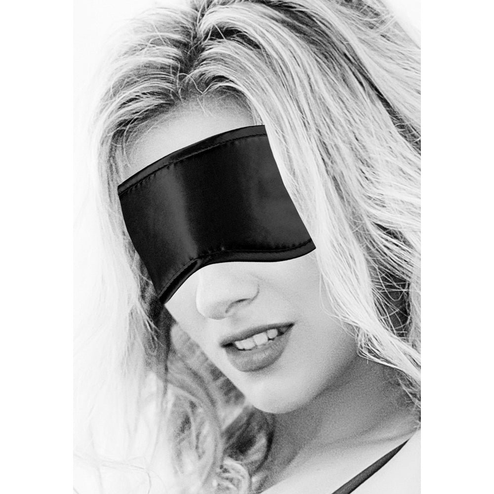 Ouch! Black & White Satin Eye Mask Blindfold Black - Image 3