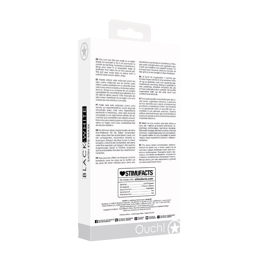 Ouch! Black & White Satin Eye Mask Blindfold Black - Image 4