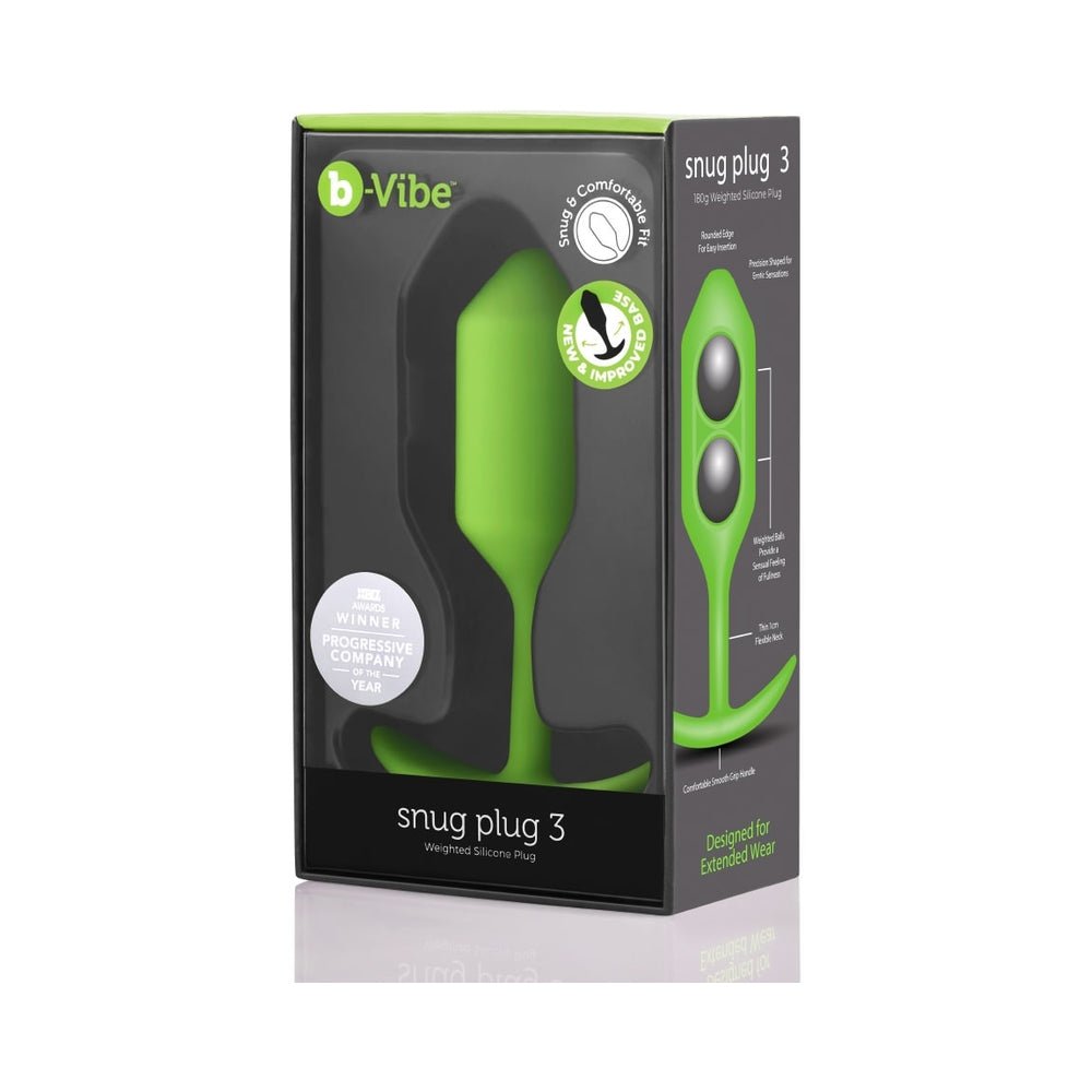 b-Vibe Snug Plug 3 Weighted Silicone Anal Plug Lime - Image 2