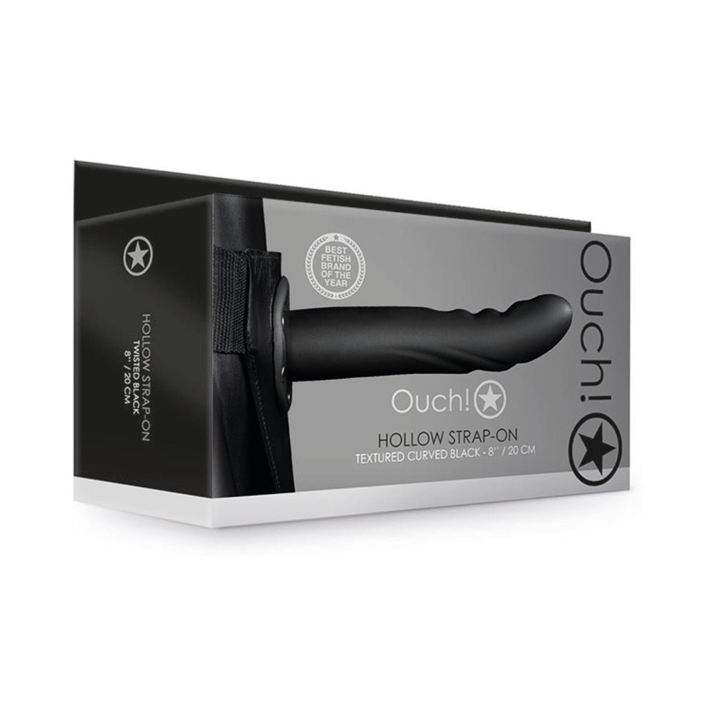 Ouch! Textured Curved 8 in. Hollow Strap-On Black