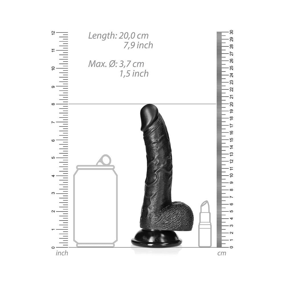 RealRock Realistic 7 in. Curved Dildo With Balls and Suction Cup Black - Image 6