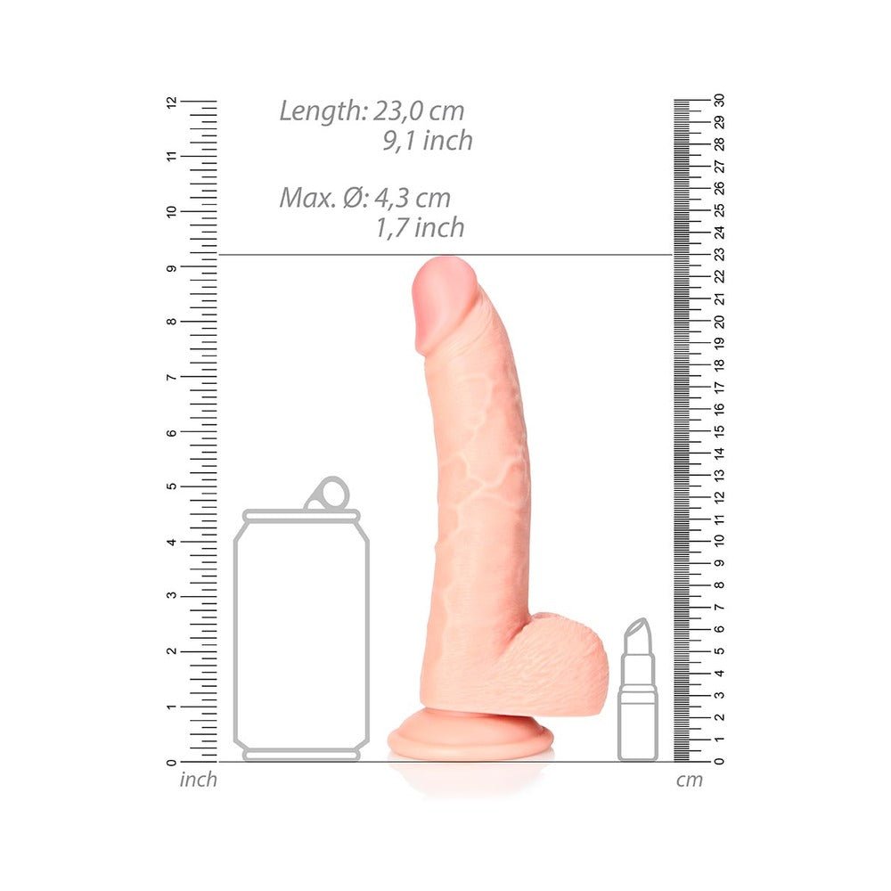 RealRock Realistic 8 in. Curved Dildo With Balls and Suction Cup Beige - Image 6