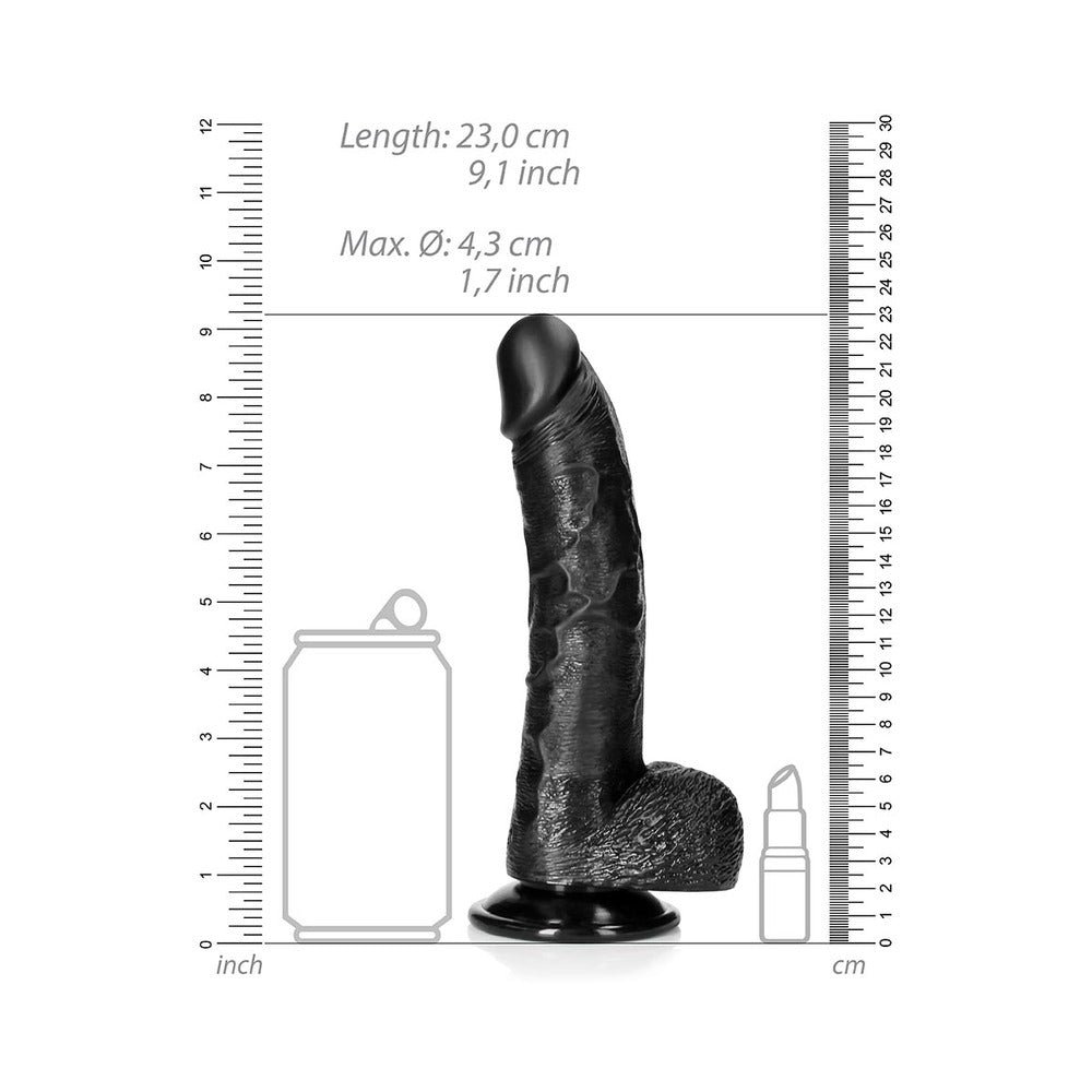 RealRock Realistic 8 in. Curved Dildo With Balls and Suction Cup Black - Image 6