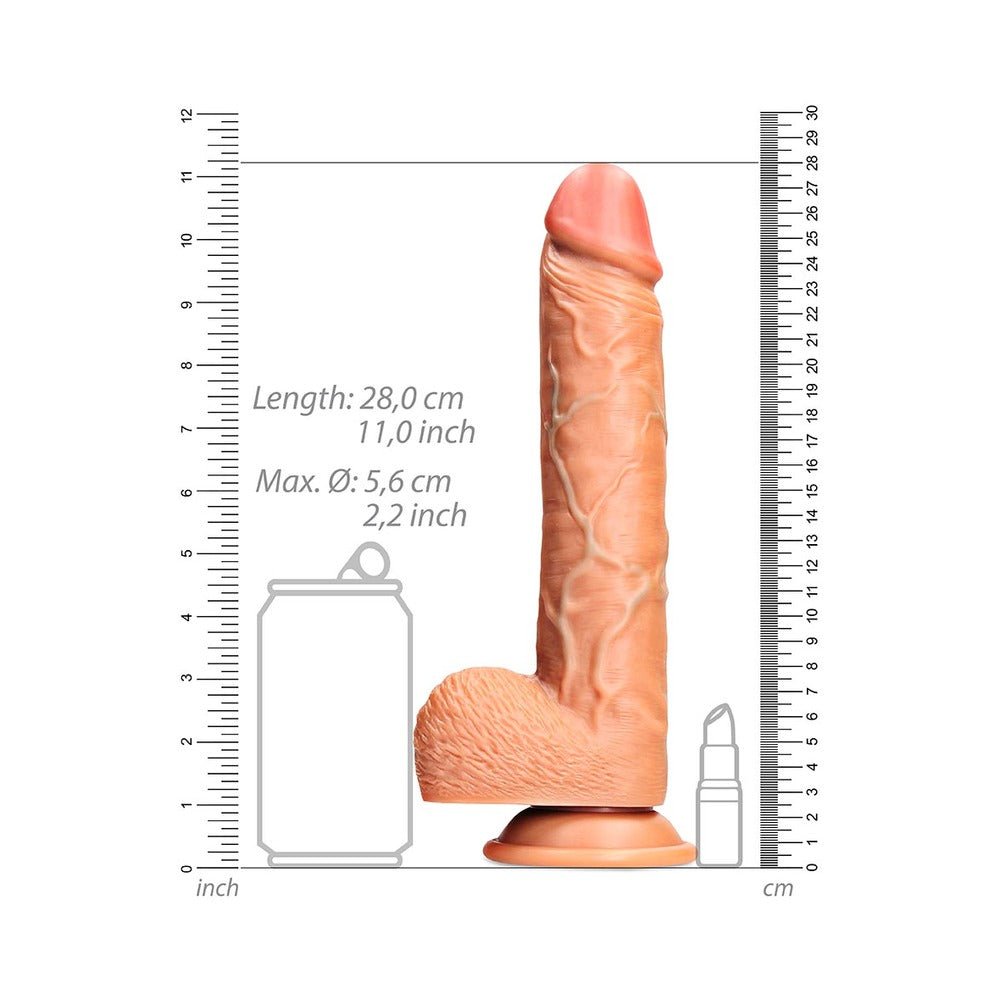 RealRock Realistic 10 in. Straight Dildo With Balls and Suction Cup Tan - Image 6