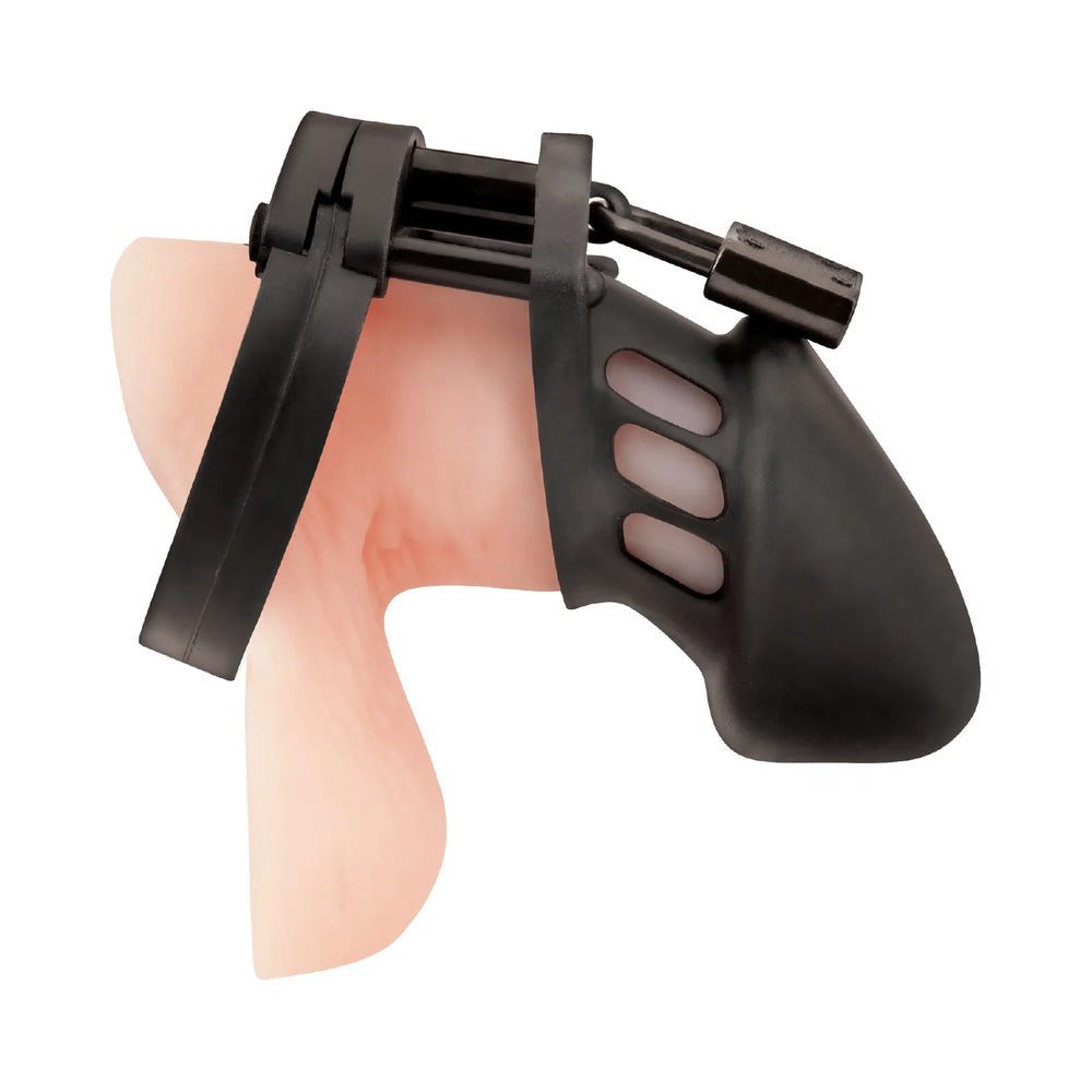 Blue Line Silicone Chastity Cage Black - Image 4