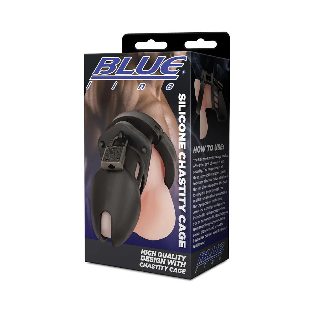 Blue Line Silicone Chastity Cage Black - Image 5