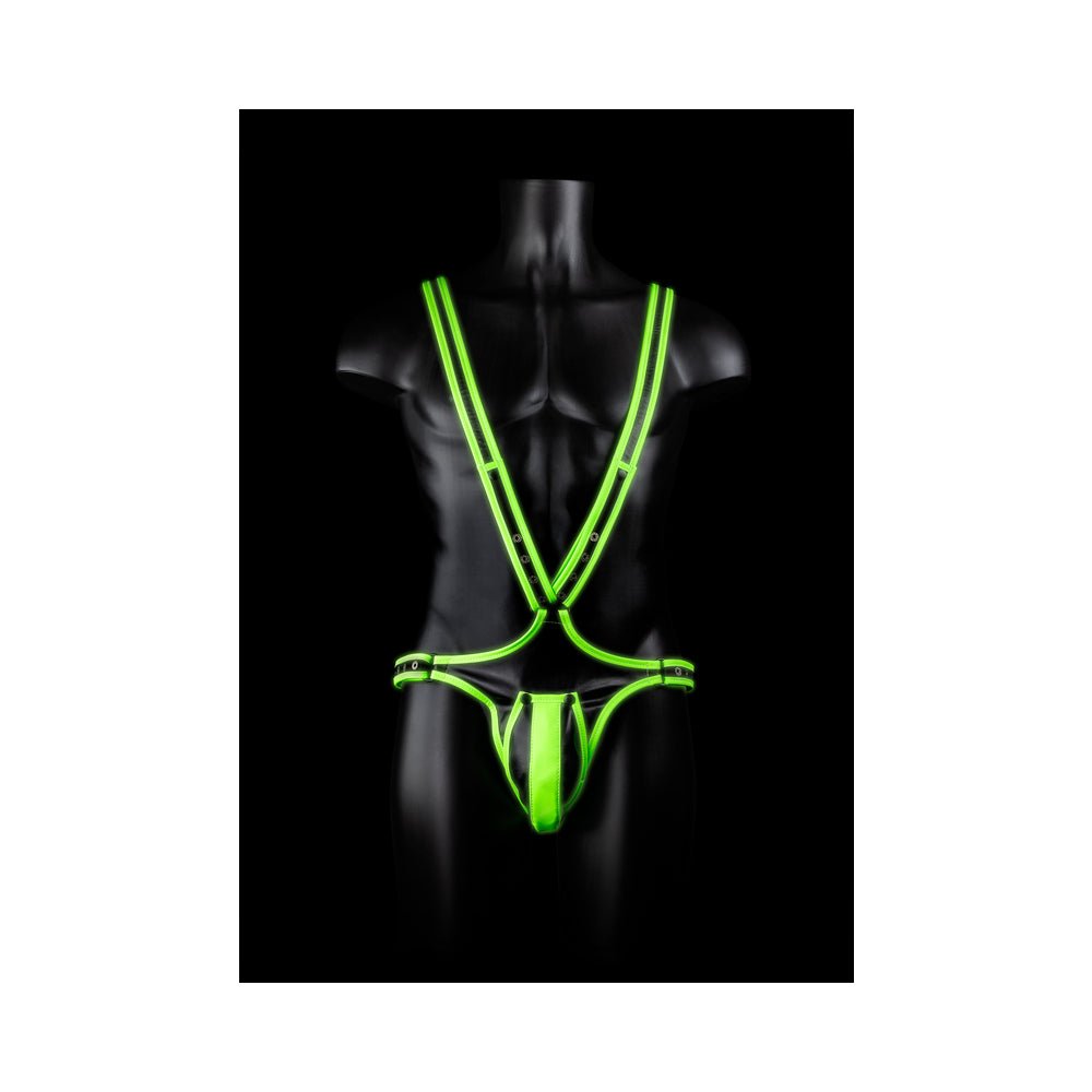 Ouch! Glow in the Dark Bonded Leather Full-Body Harness Neon Green L/XL - Image 2