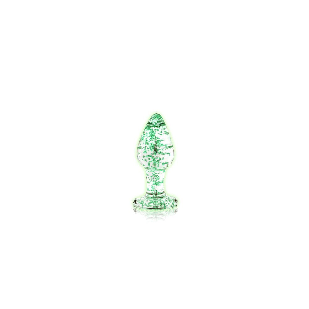 Ouch! Glow in the Dark Glass Anal Plug Clear/Green Small - Image 2