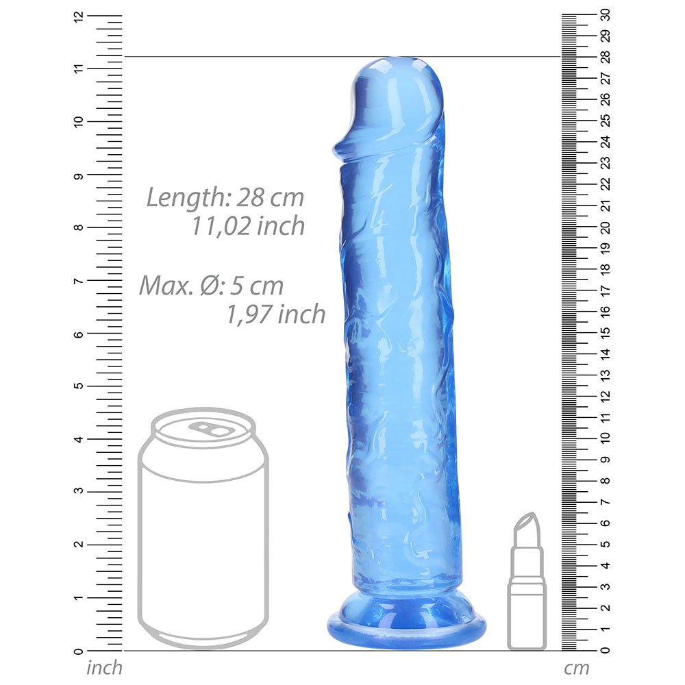 RealRock Crystal Clear Straight 10 in. Dildo Without Balls Blue - Image 7