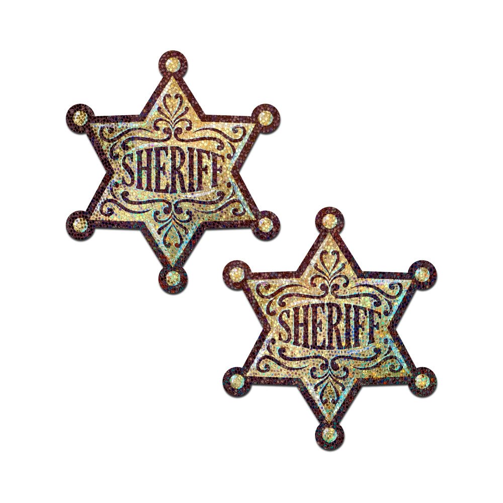 Pastease Sheriff Star: Glittering Golden Sheriff''s Badge Nipple Pasties - Image 2