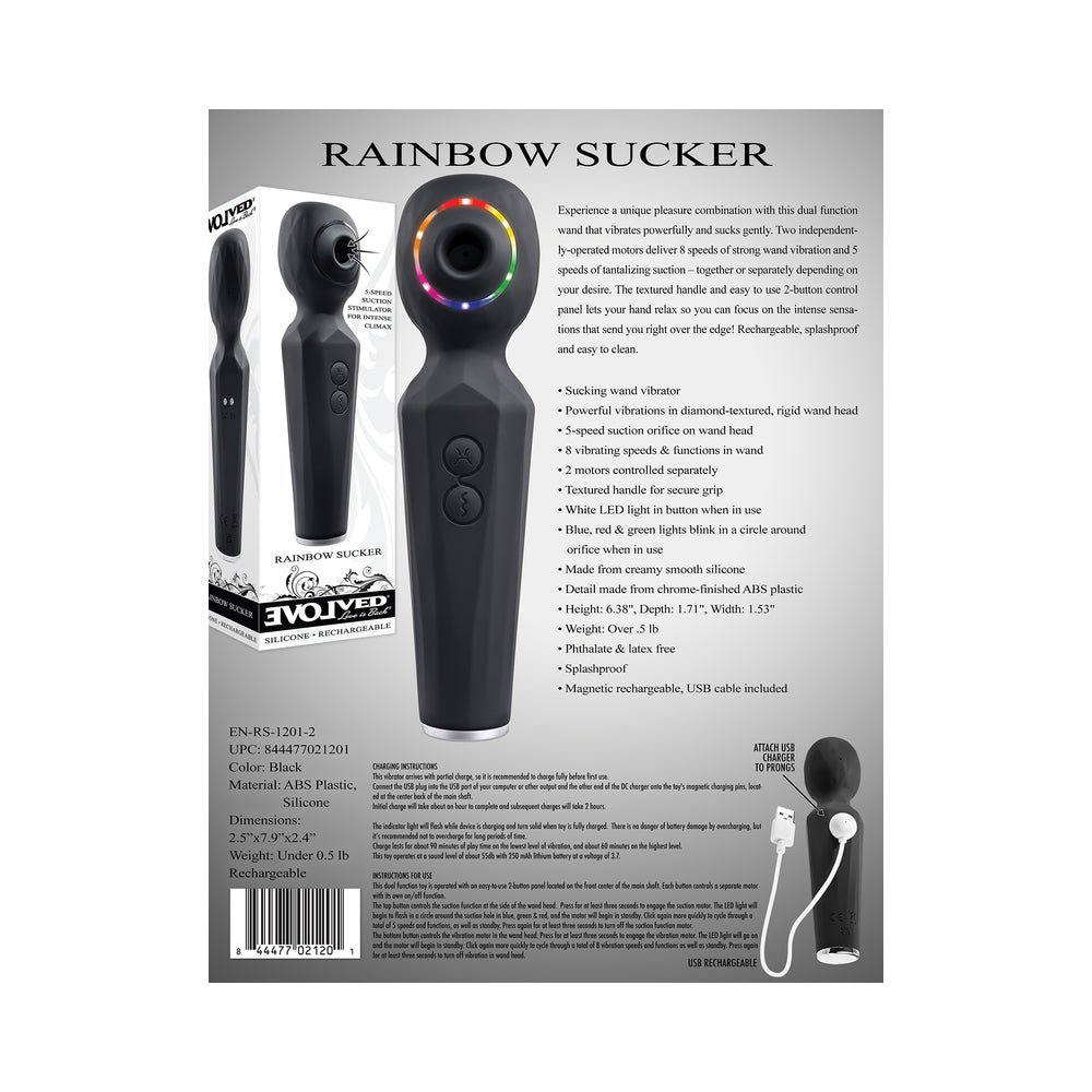 Evolved Rainbow Sucker Light-Up Rechargeable Dual-Function Silicone Suction Wand Vibrator Black - Image 9