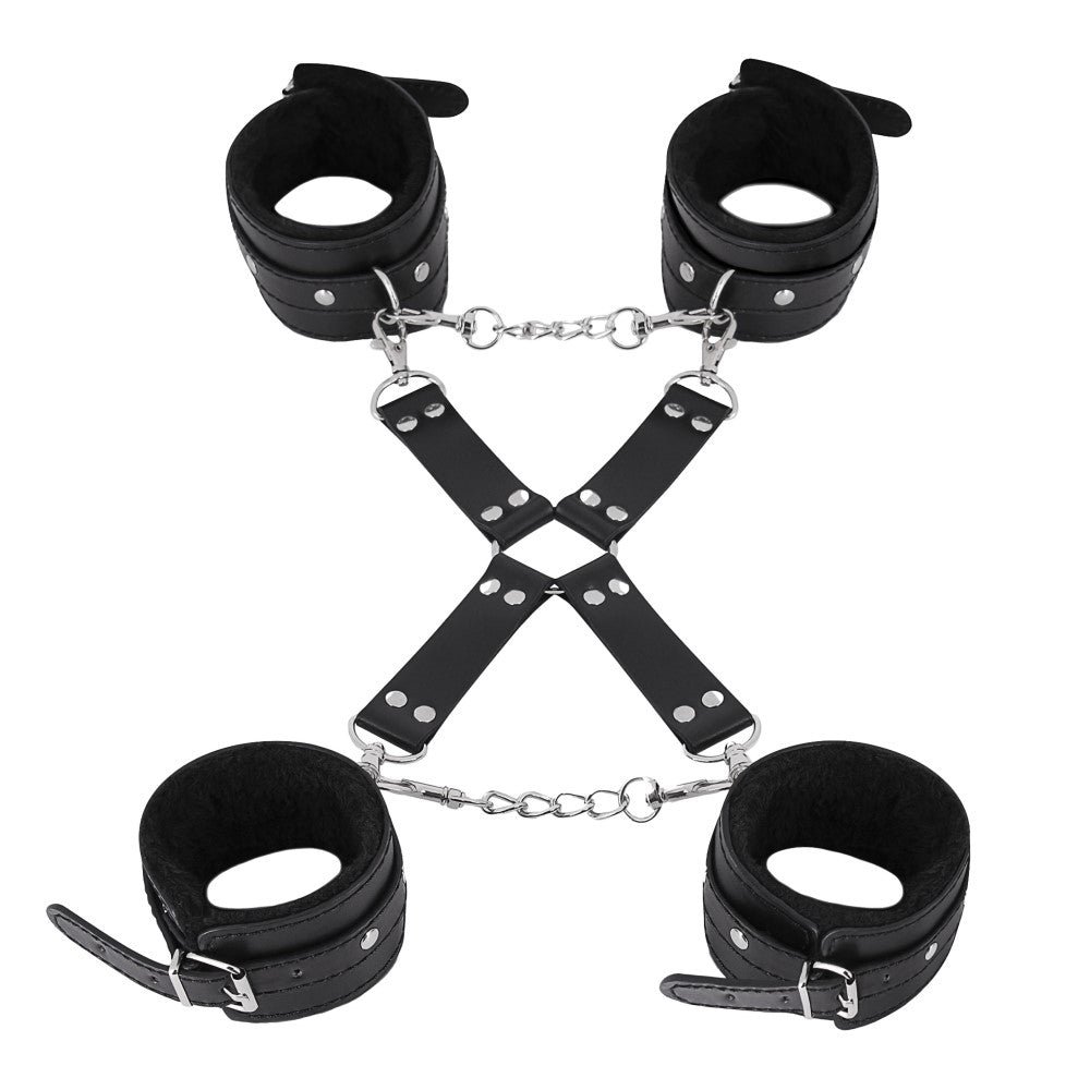 Male Power Leather All 4''s Fuzzy Cuff Set Black - Image 2