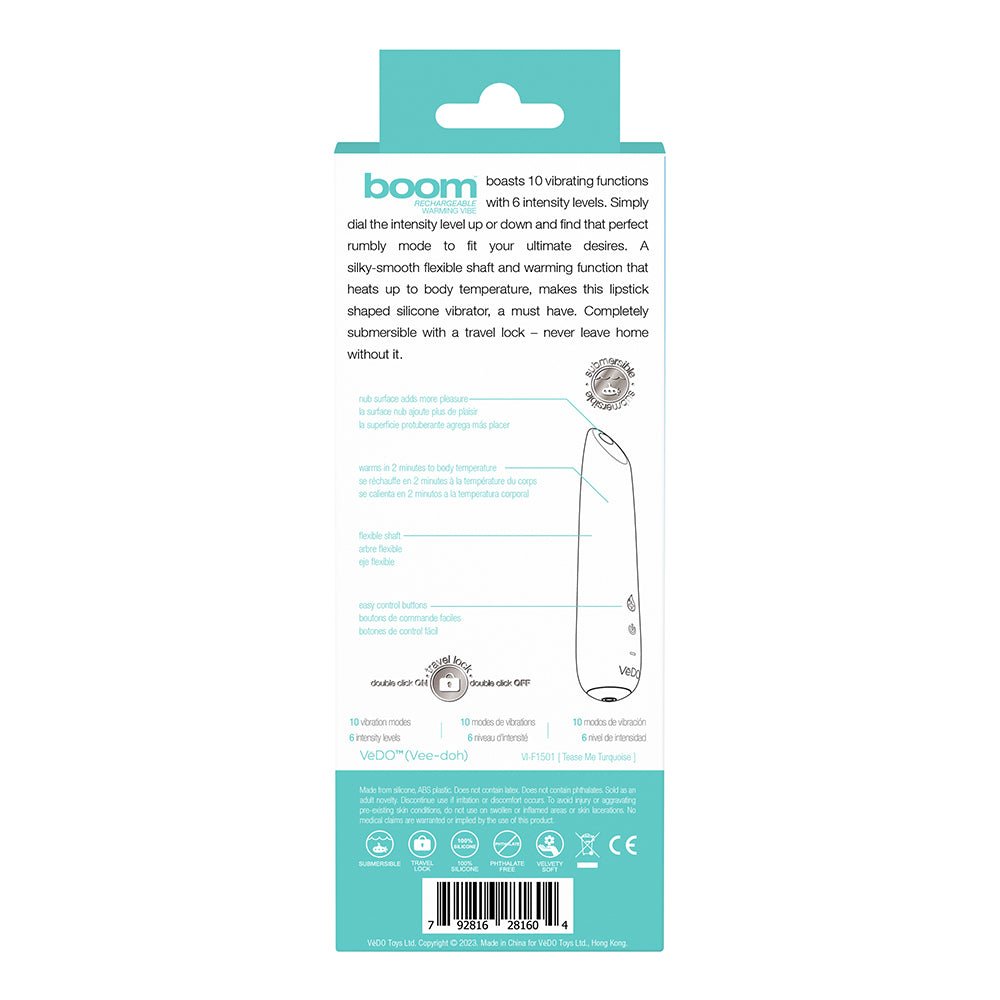 VeDO Boom Rechargeable Warming Silicone Slimline Vibrator Turquoise - Image 5