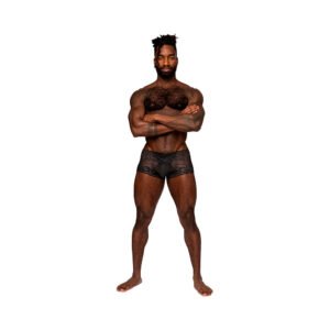 Male Power Sassy Lace Mini Short Sheer Pouch Black S