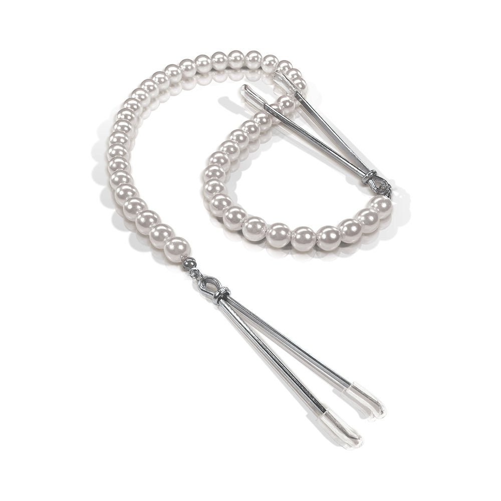 Nixie Pearl Drop Beaded Tweezer Nipple Clamps Silver - Image 2