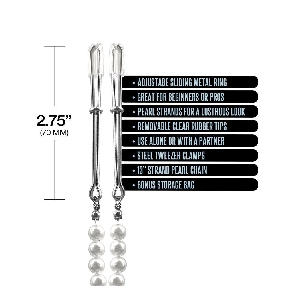 Nixie Pearl Drop Beaded Tweezer Nipple Clamps Silver - Image 3
