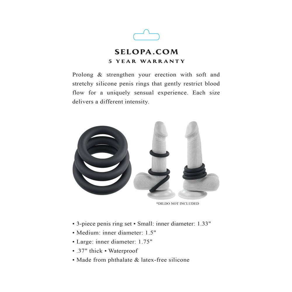 Selopa 3 Ring Circus Cock Ring Set Silicone Black - Image 10
