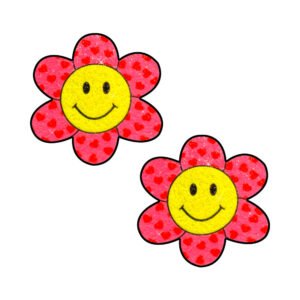 Neva Nude Freaking Awesome Smiley Flower Power Glitter Nipple Pasties