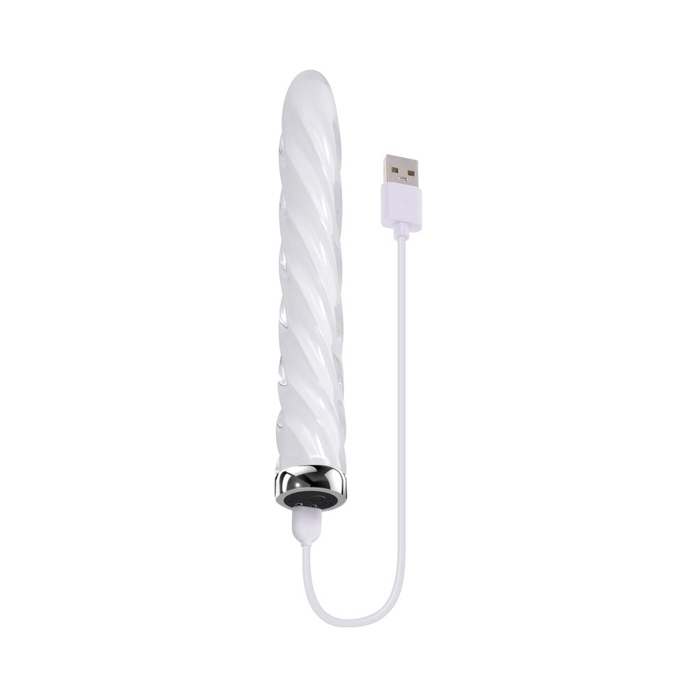 Playboy In A Twist Rechargeable Glass Vibrator White - Image 7