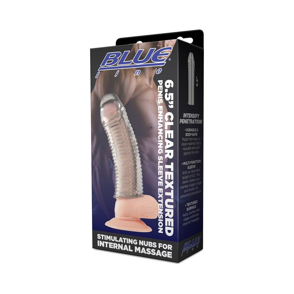 Blue Line 6.5 in. Clear Textured Penis Enhancing Sleeve Extension - Image 5