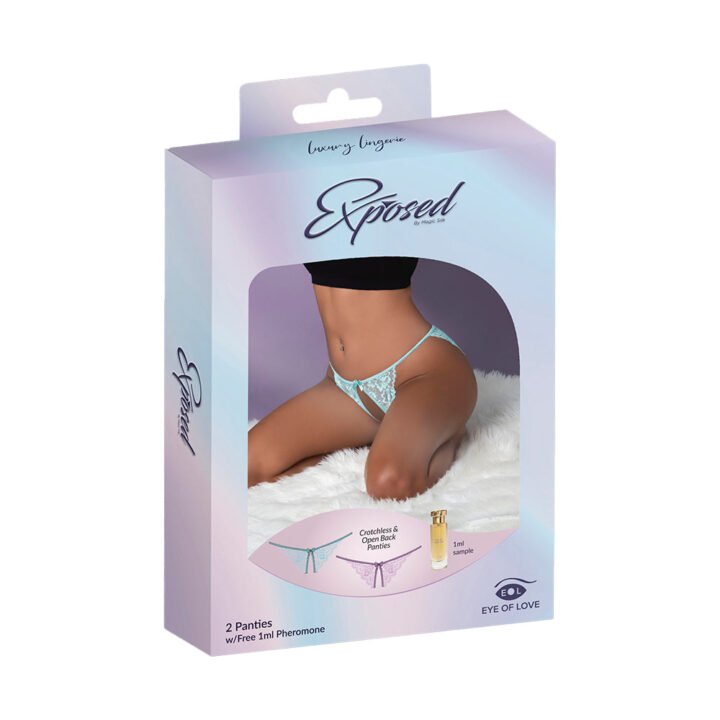 Magic Silk Pheromone Panties Crotchless & Open Back Panty 2-Pack Lilac/Aqua L/XL