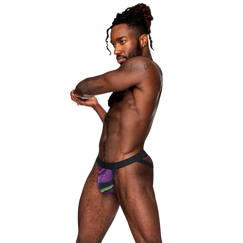 Male Power The Ultimate Duo CRB Strappy Jock & Black Cock Ring Print L/XL
