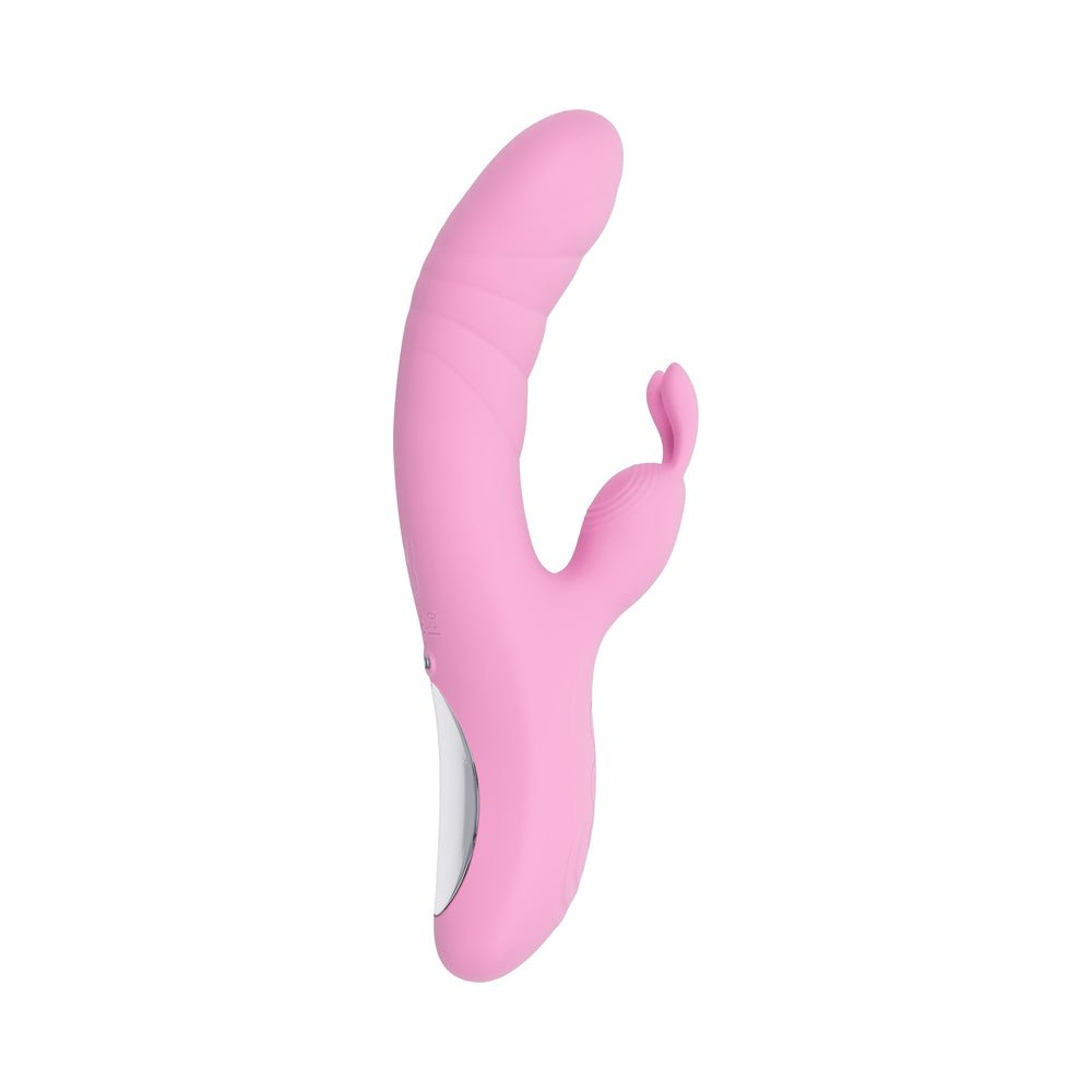 Playboy Rub Me Right Rechargeable Thrusting Dual Stimulator Silicone Pink Petal - Image 2