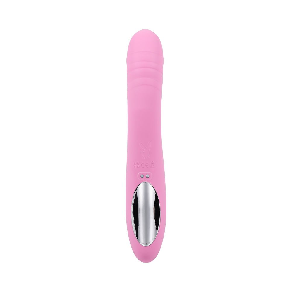 Playboy Rub Me Right Rechargeable Thrusting Dual Stimulator Silicone Pink Petal - Image 7