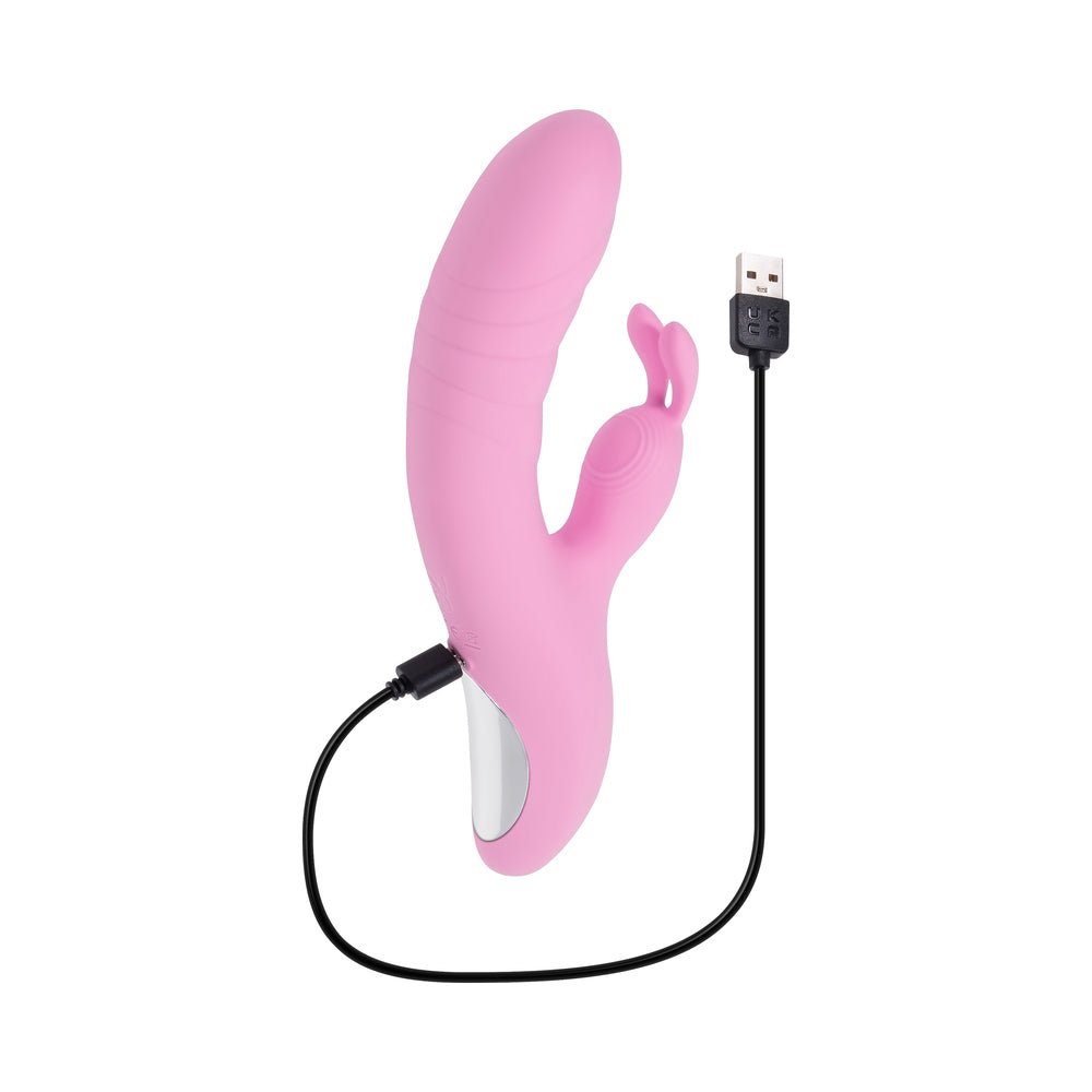 Playboy Rub Me Right Rechargeable Thrusting Dual Stimulator Silicone Pink Petal - Image 9