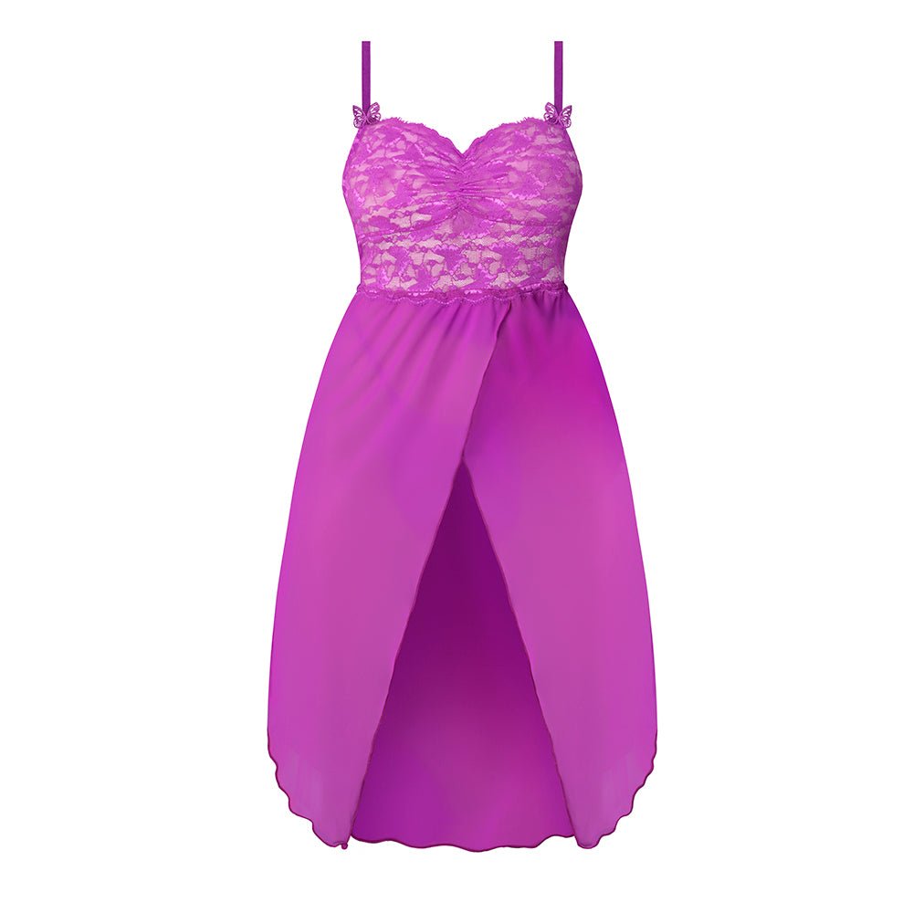 Magic Silk Butterfly Fantasies Gown & Thong Set Neon Purple Queen Size - Image 5