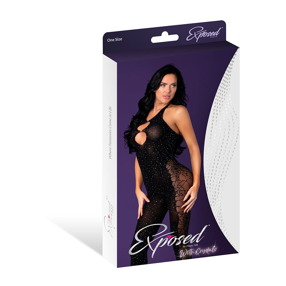Magic Silk Seamless Halter Bodystocking Black with Rhinestones O/S - Image 6