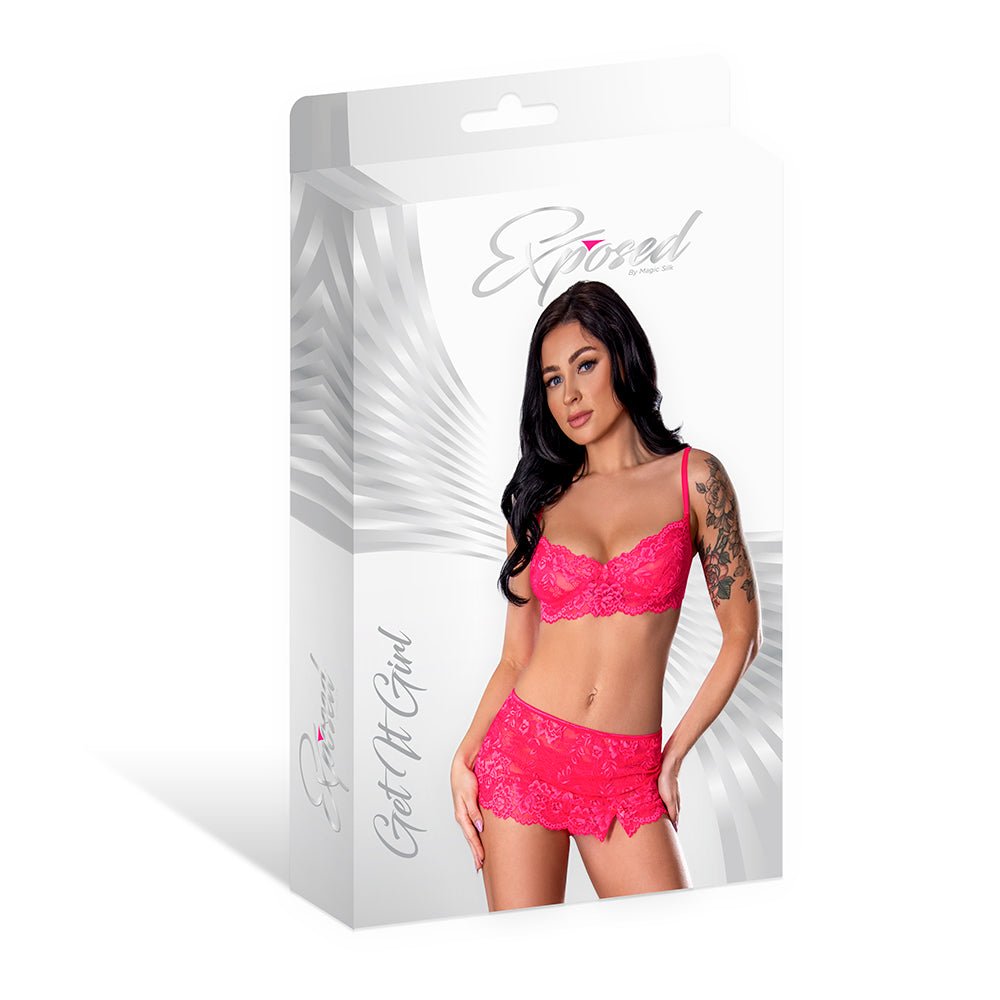 Magic Silk Get It Girl Bra, Skirt & Thong Set Diva Pink L/XL - Image 8