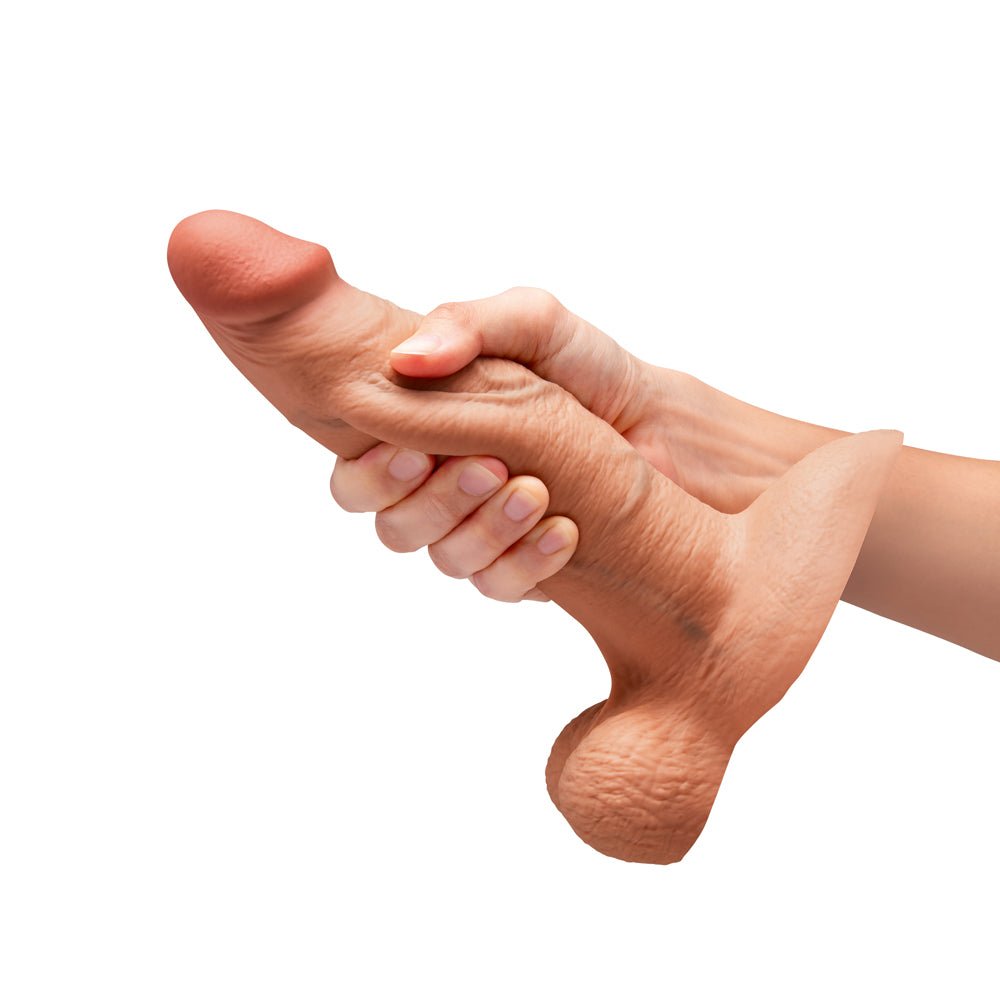 b-Vibe Slipskin Realistic Silicone Dildo 8 in. Girthy Mocha - Image 7