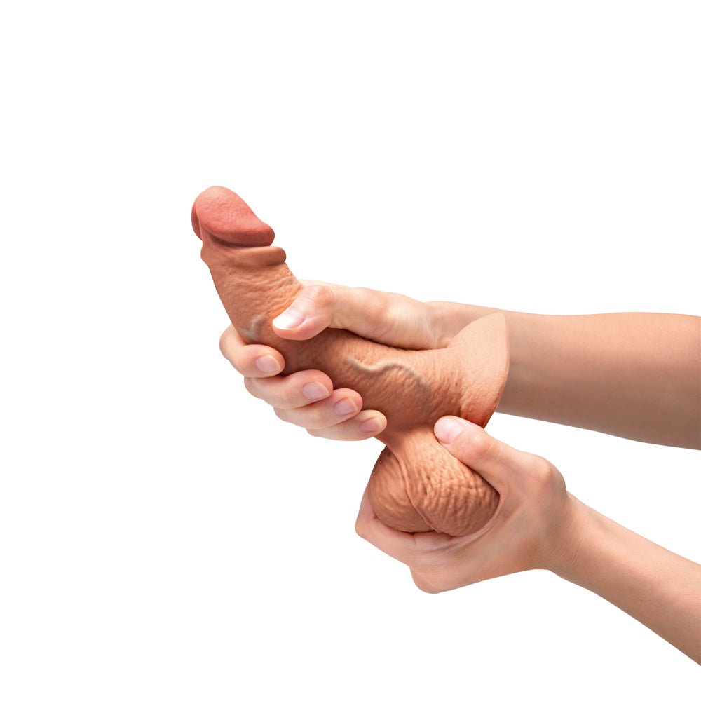 b-Vibe Slipskin Realistic Silicone Dildo 6.5 in. Curved Mocha - Image 7