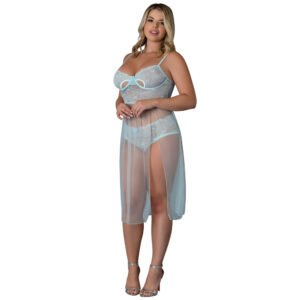 Alternative view of Magic Silk Blue Sky Long Chemise & Boy Short Panty Blue Queen Size